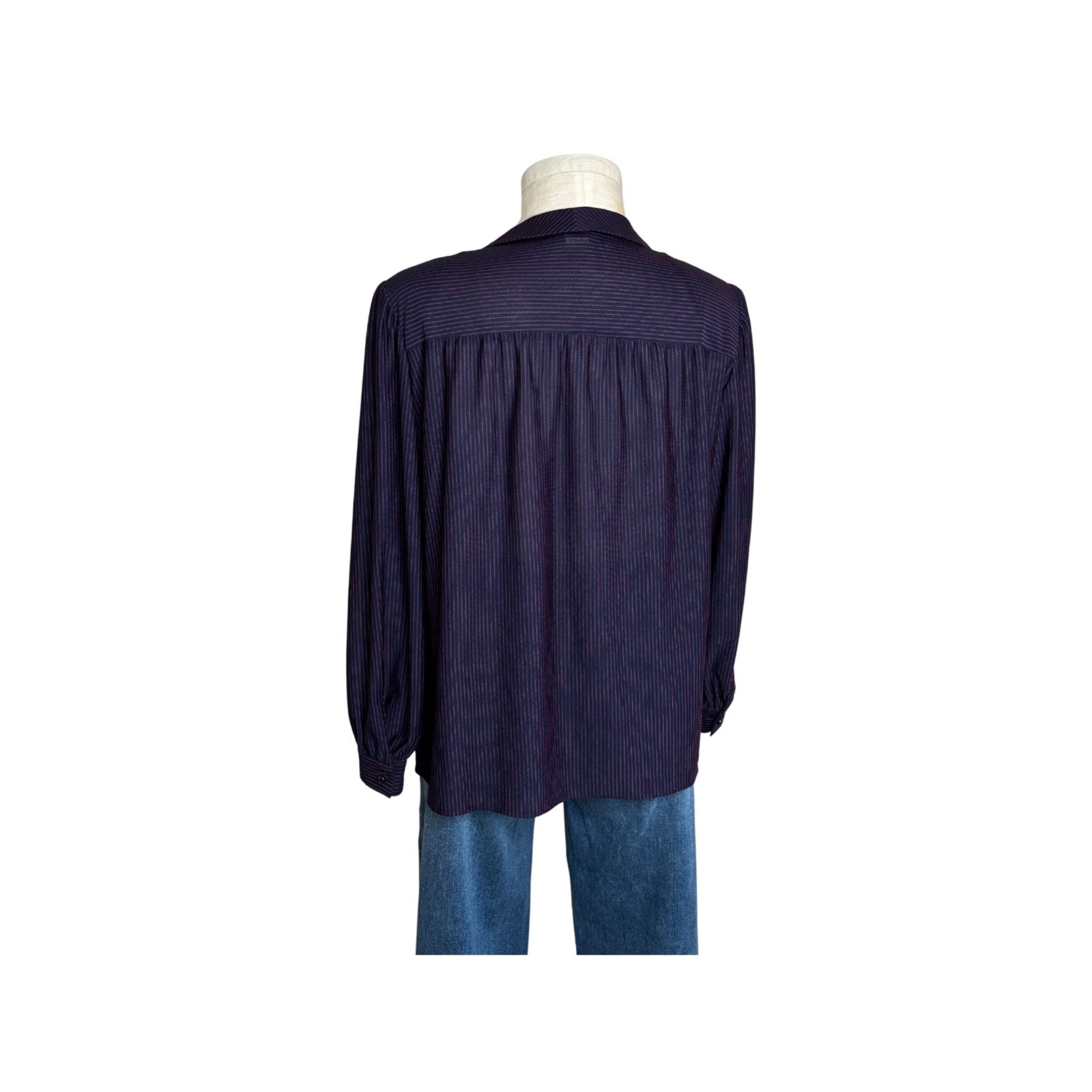 Vintage 80s TopNotch brand blouse, Deep navy and red pinstripe L