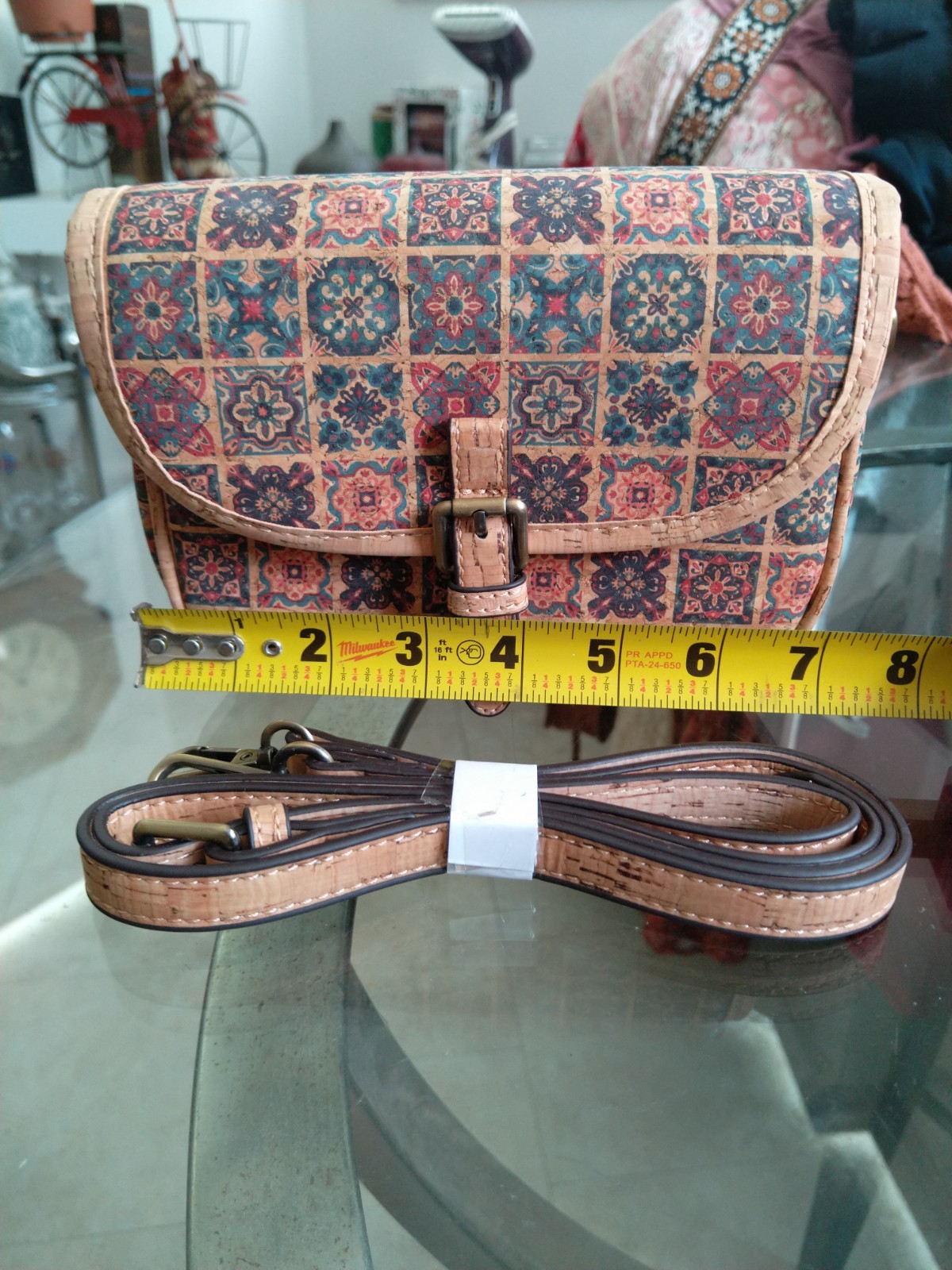 Corkcho Geometric Multicolor Crossbody Bag, Detachable Strap, Zip/Snap