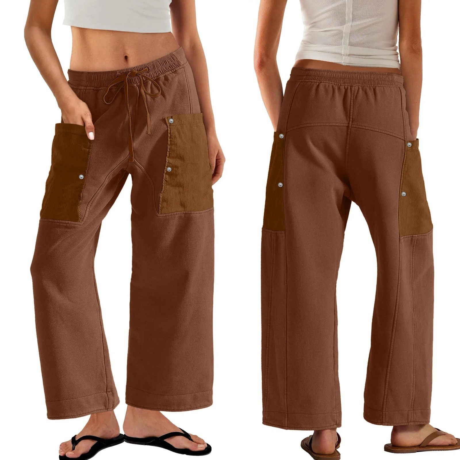 Women Sweatpants S Wide Leg Drawstring Barrel Casual Pocket Basic Trousers Comfy
