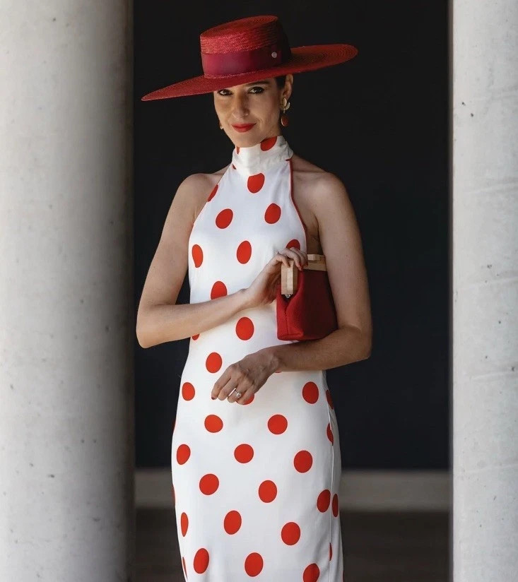 ZARA NEW WOMAN SS26 POLKA DOT HALTER MIDI DRESS White / Red 5029/263