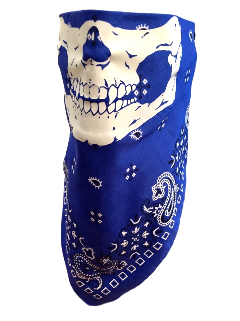 USA MADE Blue Paisley Bandana Face Neck Cover SHORT Fangs Skull adjustable Tie