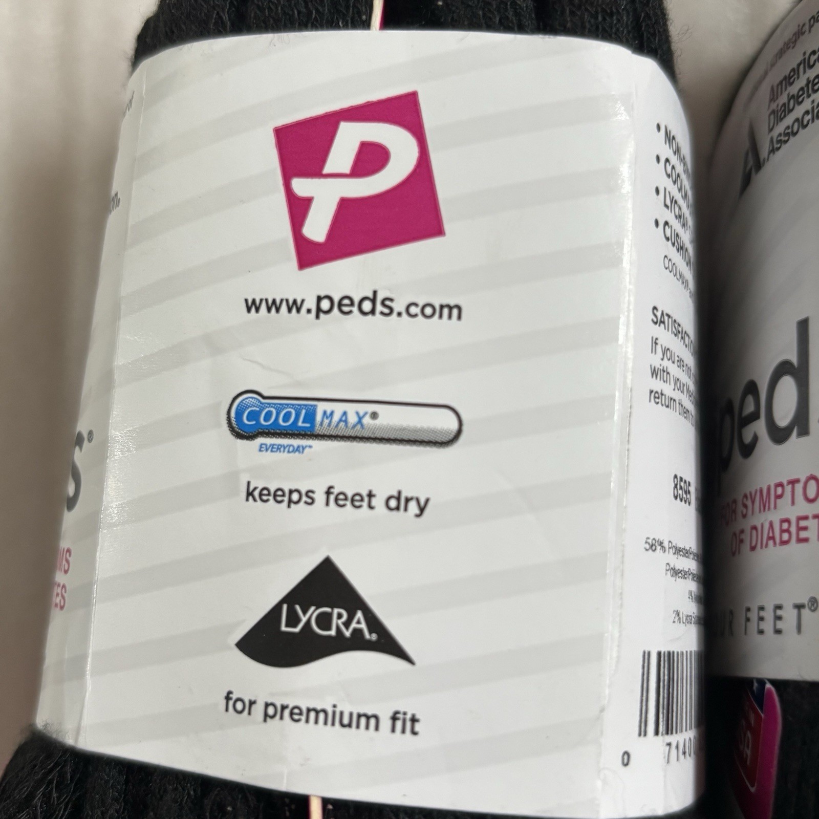 2 Four Pair Packs Medi Peds Diabetic Socks Size 7-10 Black