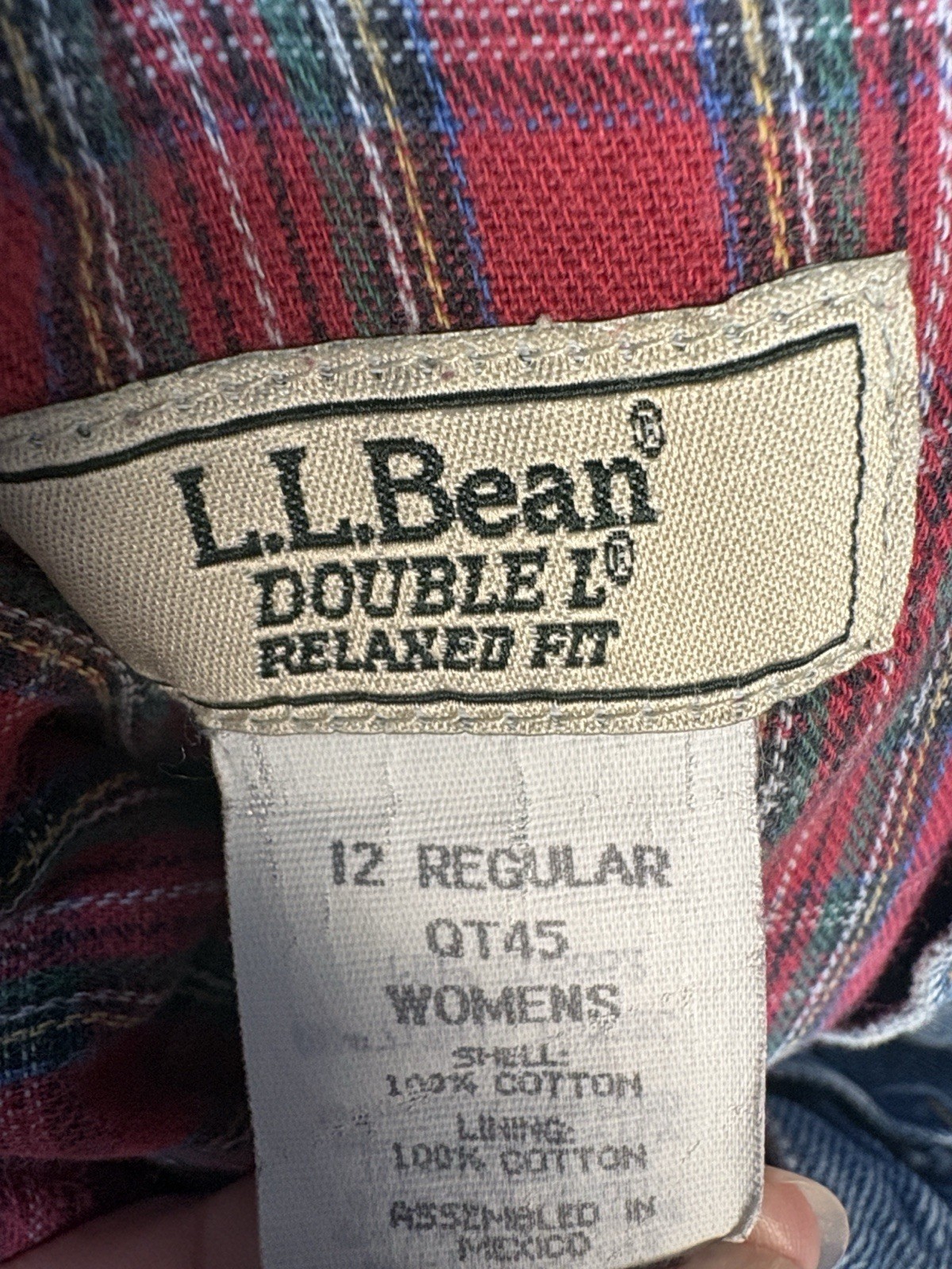 L.L.Bean Double L Vintage Women’s Blue Medium Denim Red Plaid Lined Jeans 12 Reg