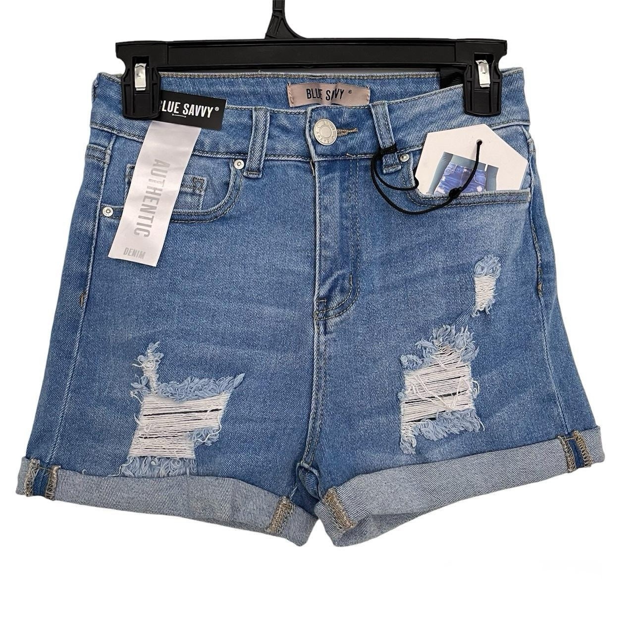 NWT Blue Savvy High Rise Distressed Denim Shorts Women’s Size 5/27 Light Wash