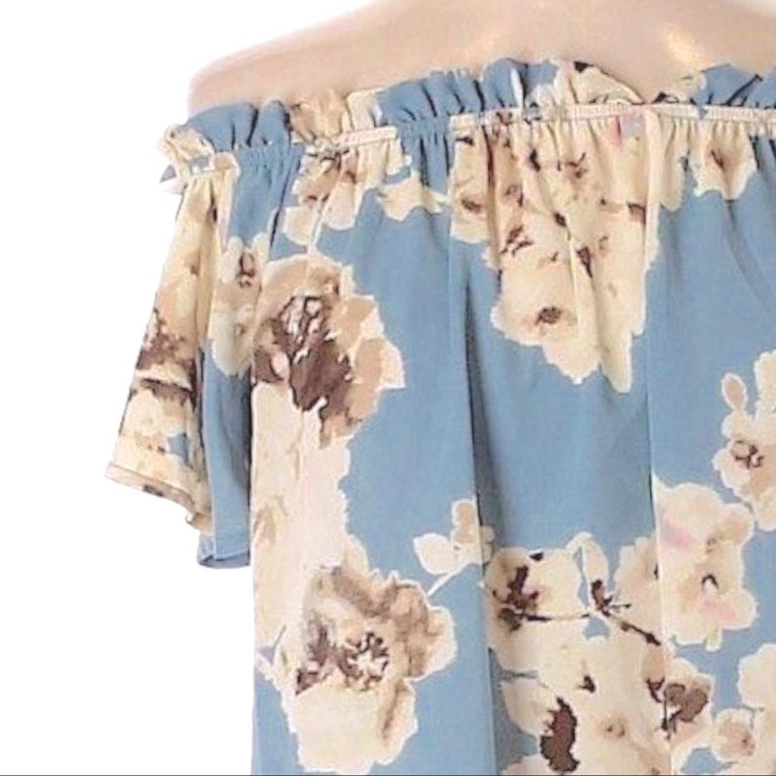 Peach Love Off the Shoulder Split Back Floral Boho Blouse Size S