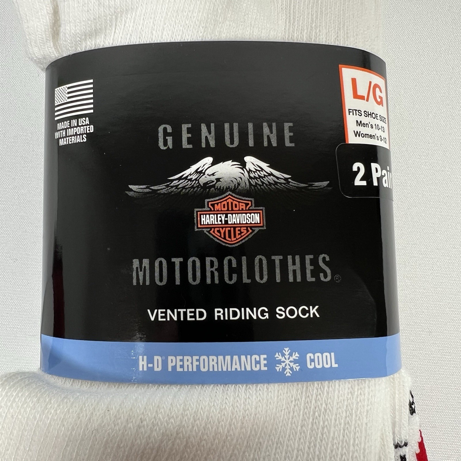 Harley Davidson Socks, Men’s Large, 2 Pair NEW! Made In USA White HD #1 Logo