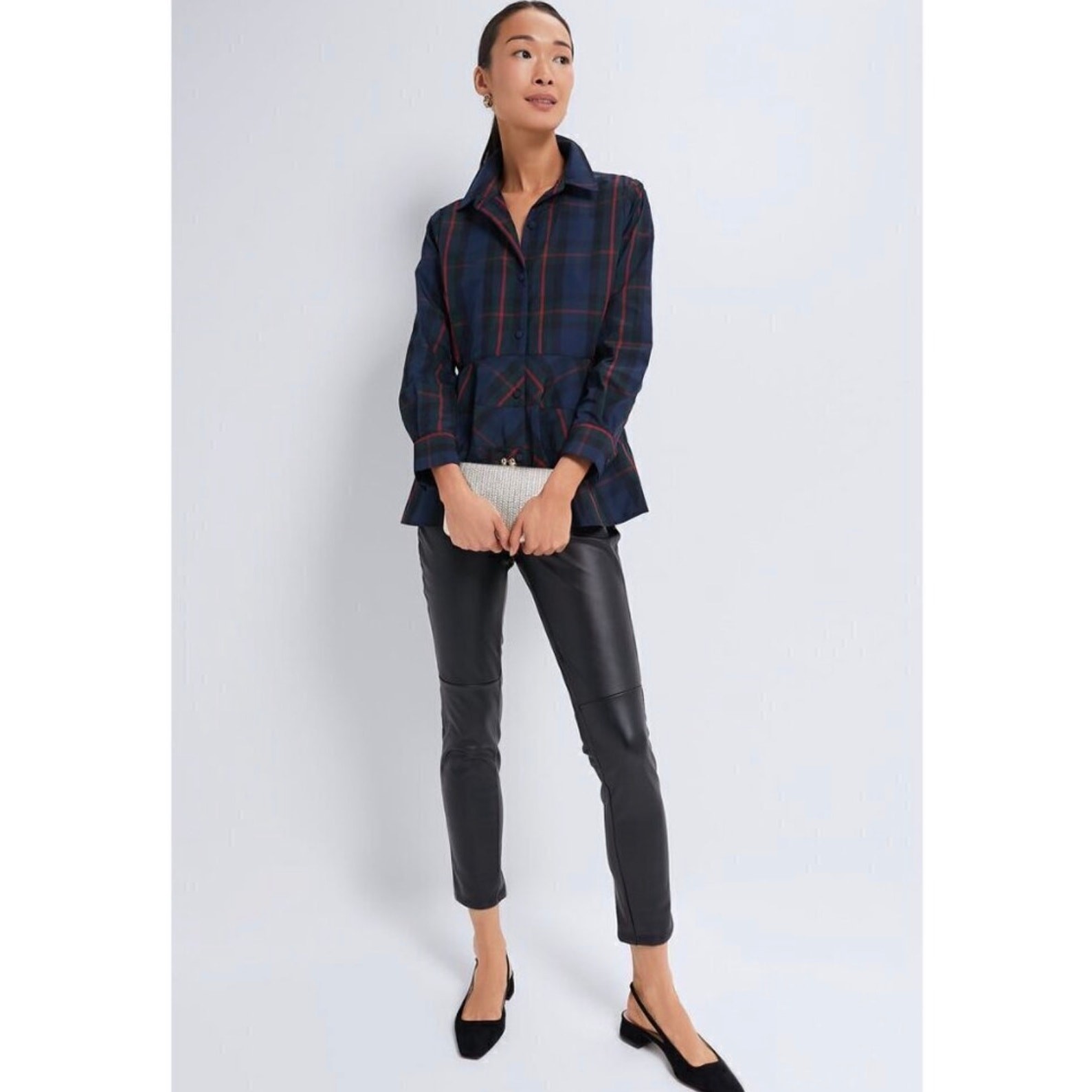 Tuckernuck Pomander Place Ashlen Fraser Plaid Button Blouse Medium Blue