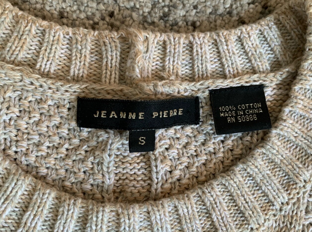 Jeanne Pierre Womens Cable Knit Long Sleeve Tan Long Sweater With Pockets SMALL