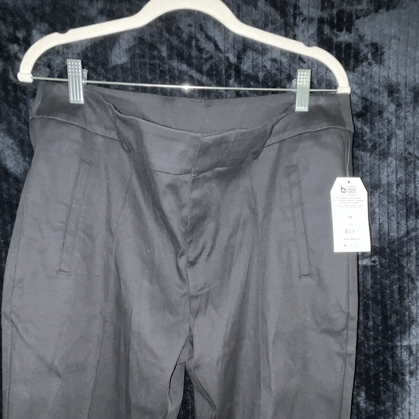 Time and Tru Black Solid Cropped Flat Front Cotton Blend Pants 38W 14