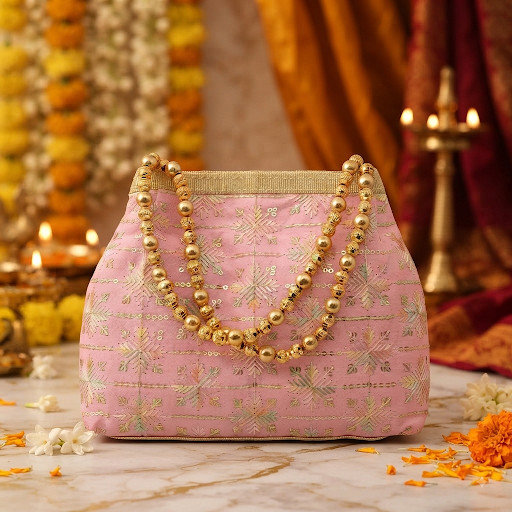 iNDIAN ETHNIC MAGNETIC BEADED BAG GOLD EMBROIDERED WEDDING POTLI BATWA PURSE
