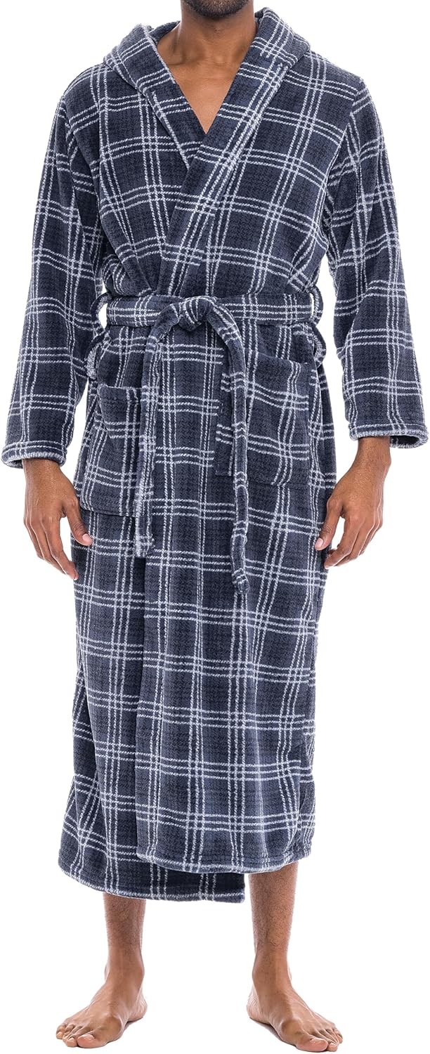 Men’s Extra Thick Plush Fleece Hooded Bathrobe Long Full Length Big & Tall