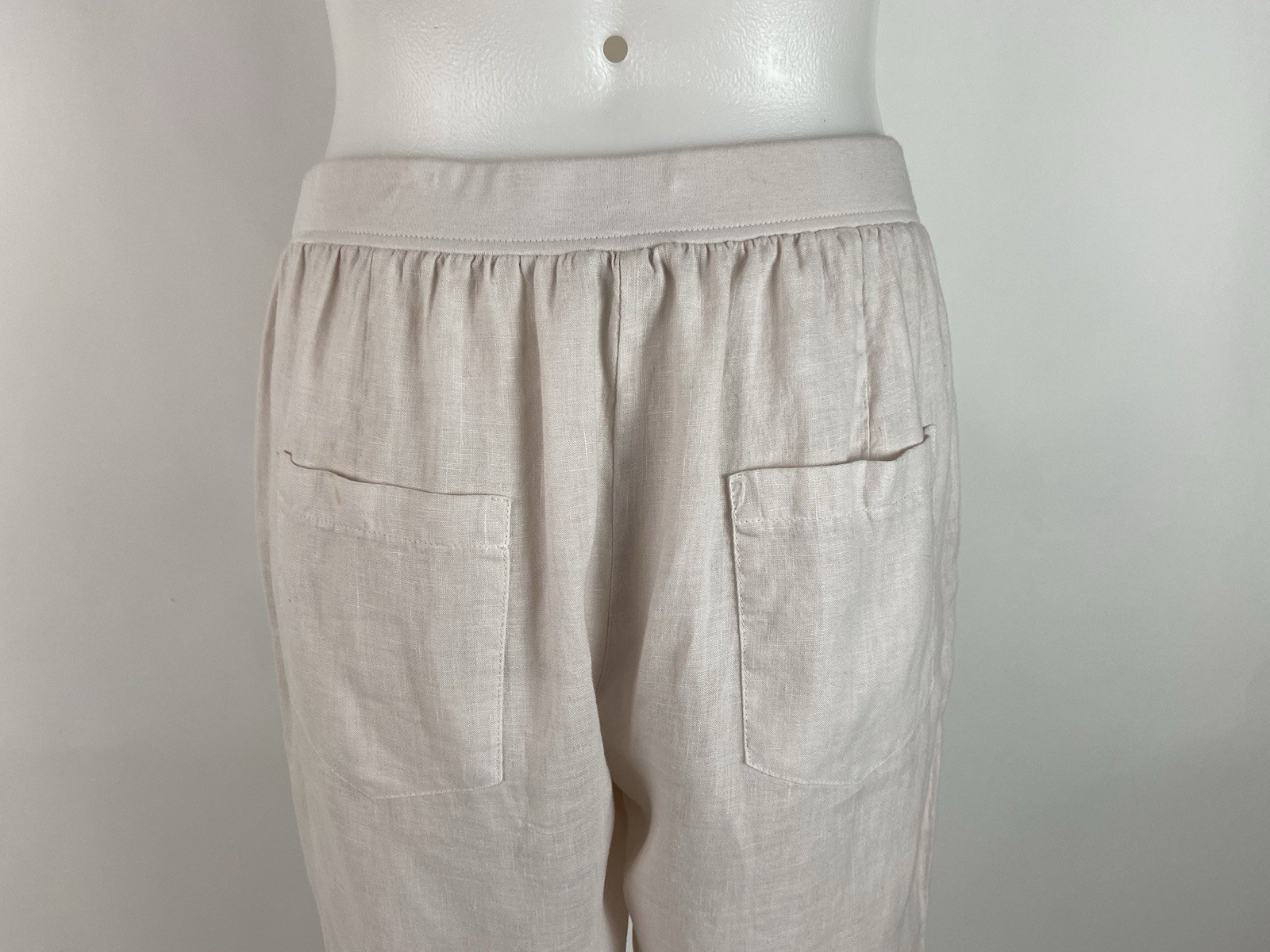 Rosso35 Size 44 Medium Blush Pink 100% Linen Pull on Pants Pockets Cuffed