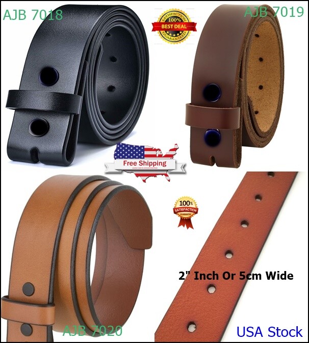 Snap on Genuine 100% Real Leather Belt Strap 1.75″ or 4.5cm Wide One Piece 1-3/4