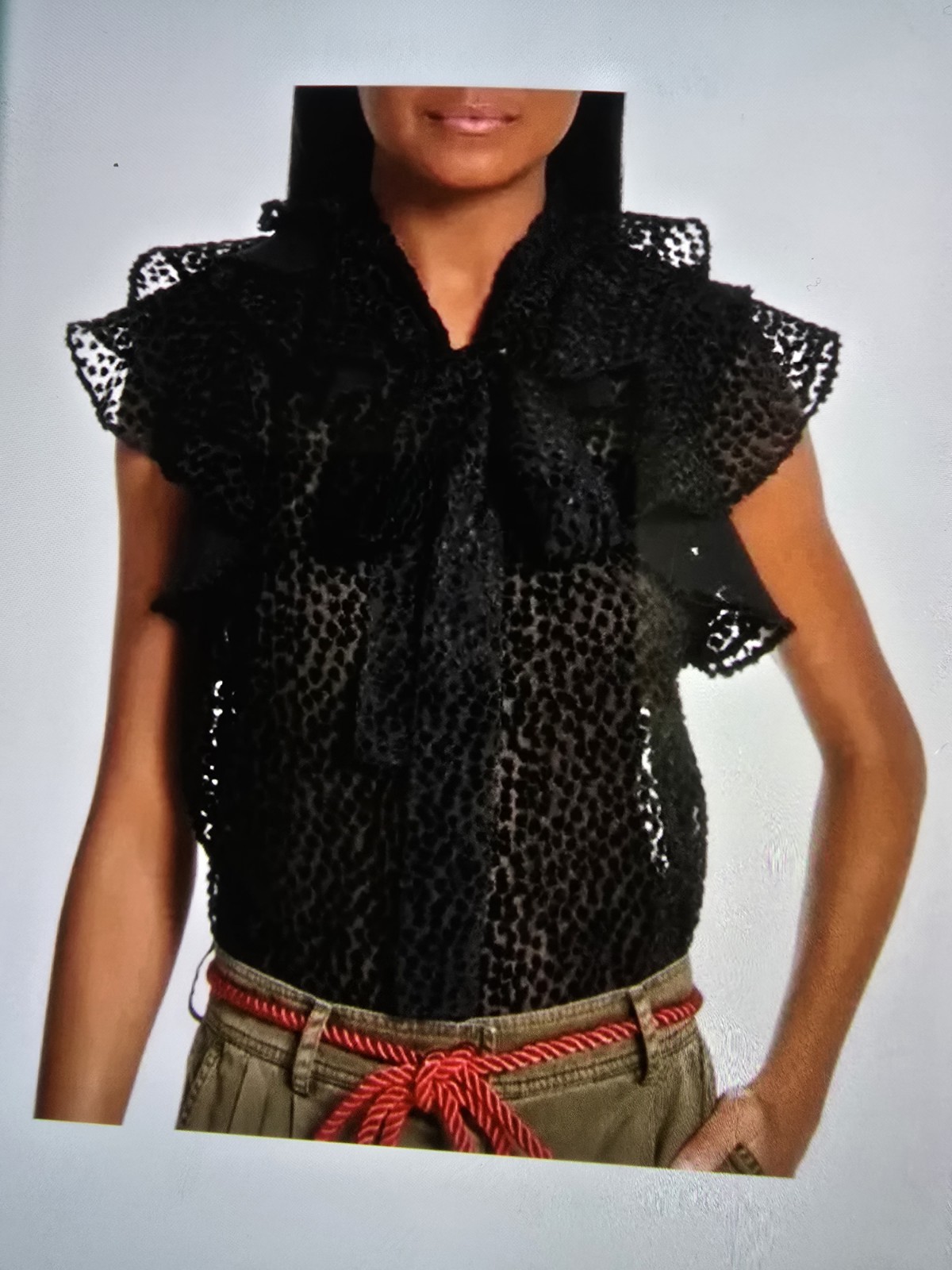 NWT Robert Rodriguez Women’s Black Sheer Flutter Sleeve Blouse. Sz 8
