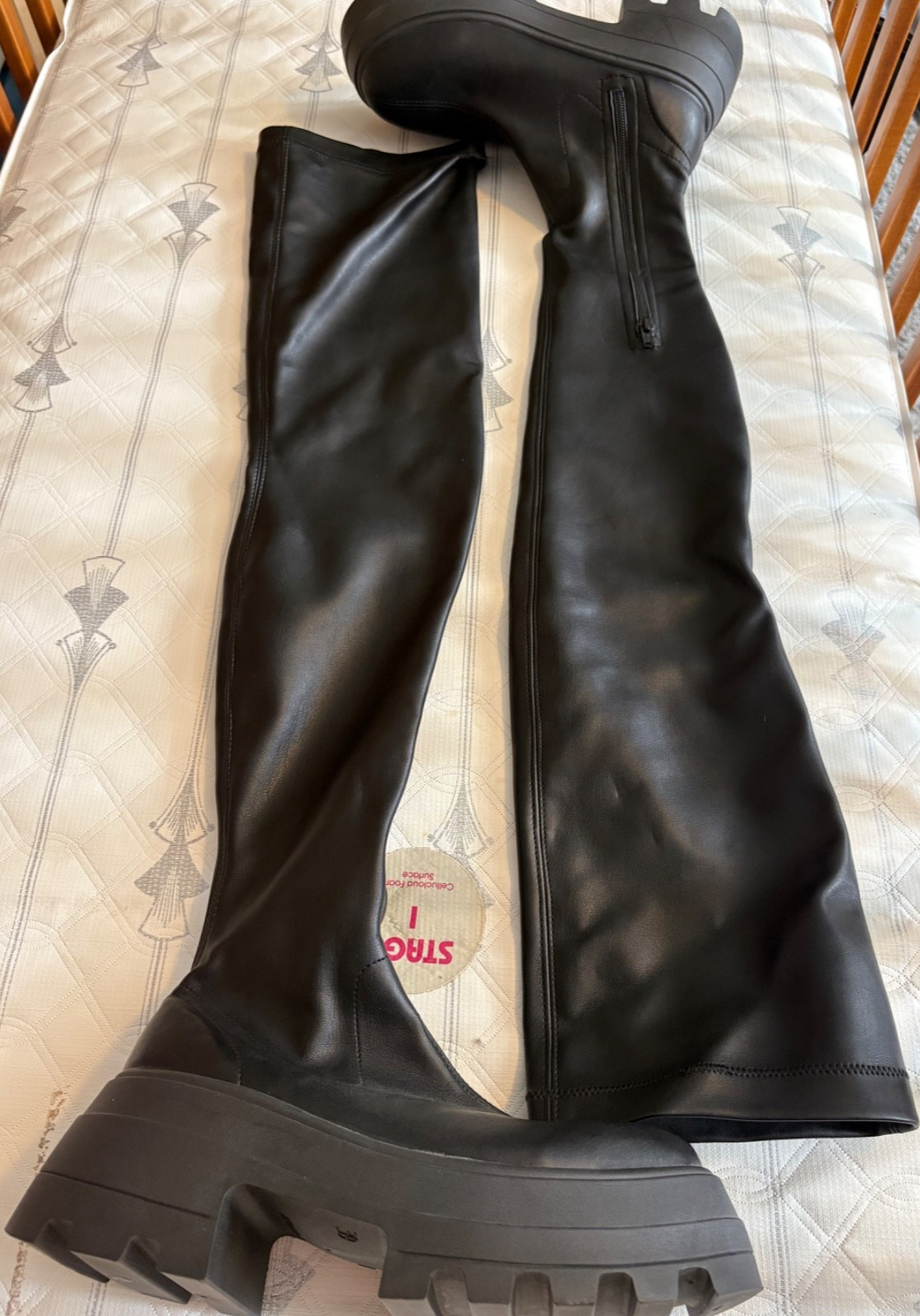 ASOS Design Italy “KAYA” Black PU Dominatrix Chunky Platform Thigh Boots 8M EUC