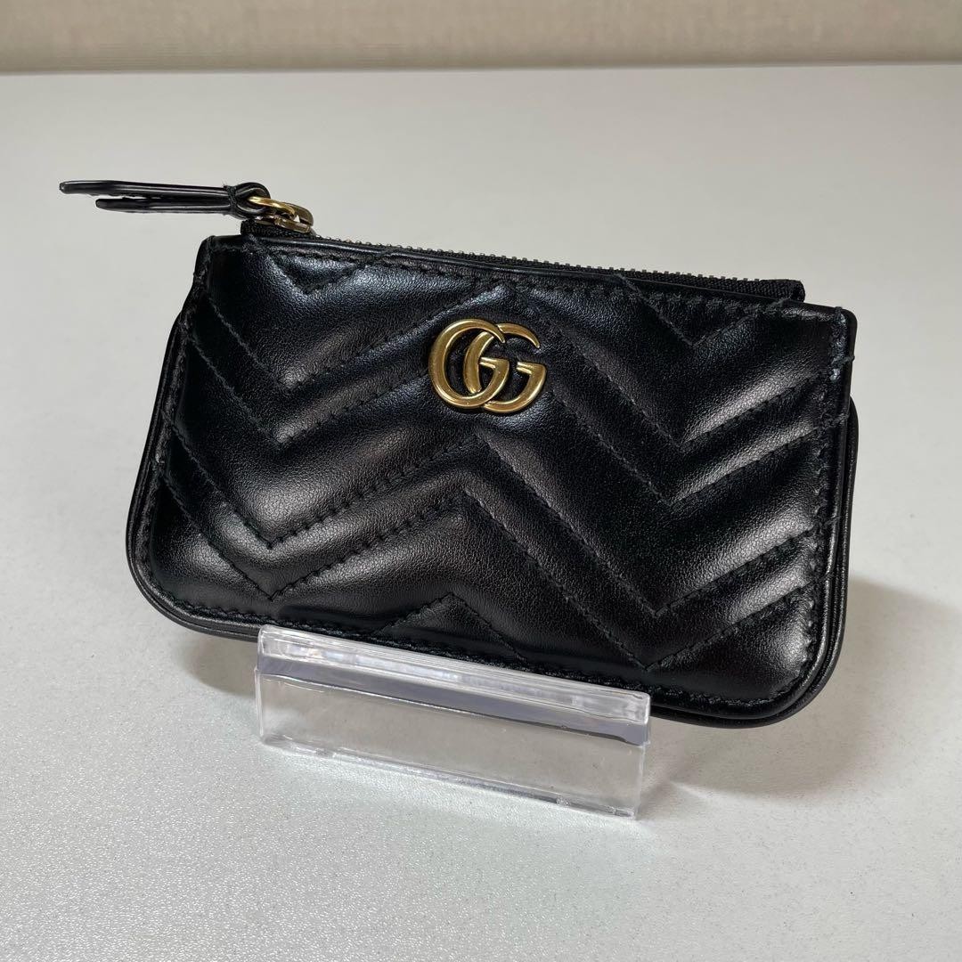 GUCCI GG Marmont Key Case Pouch Leather Black Matelasse Chain excellent gift