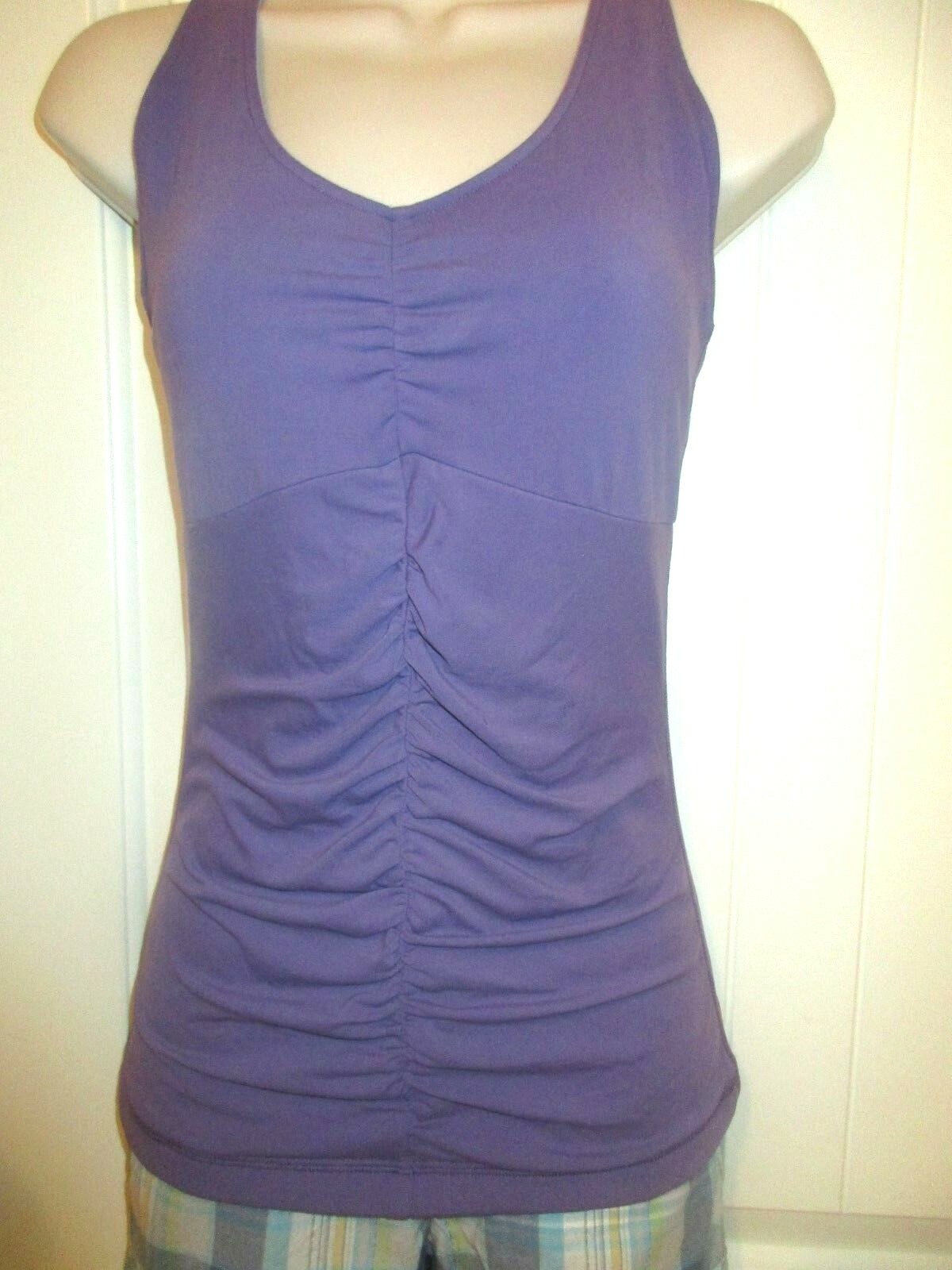 Lucy, Lavender,Ruched,Racer T-Back Tank w/Built in Bra Shelf, Nylon/Span, S, EUC