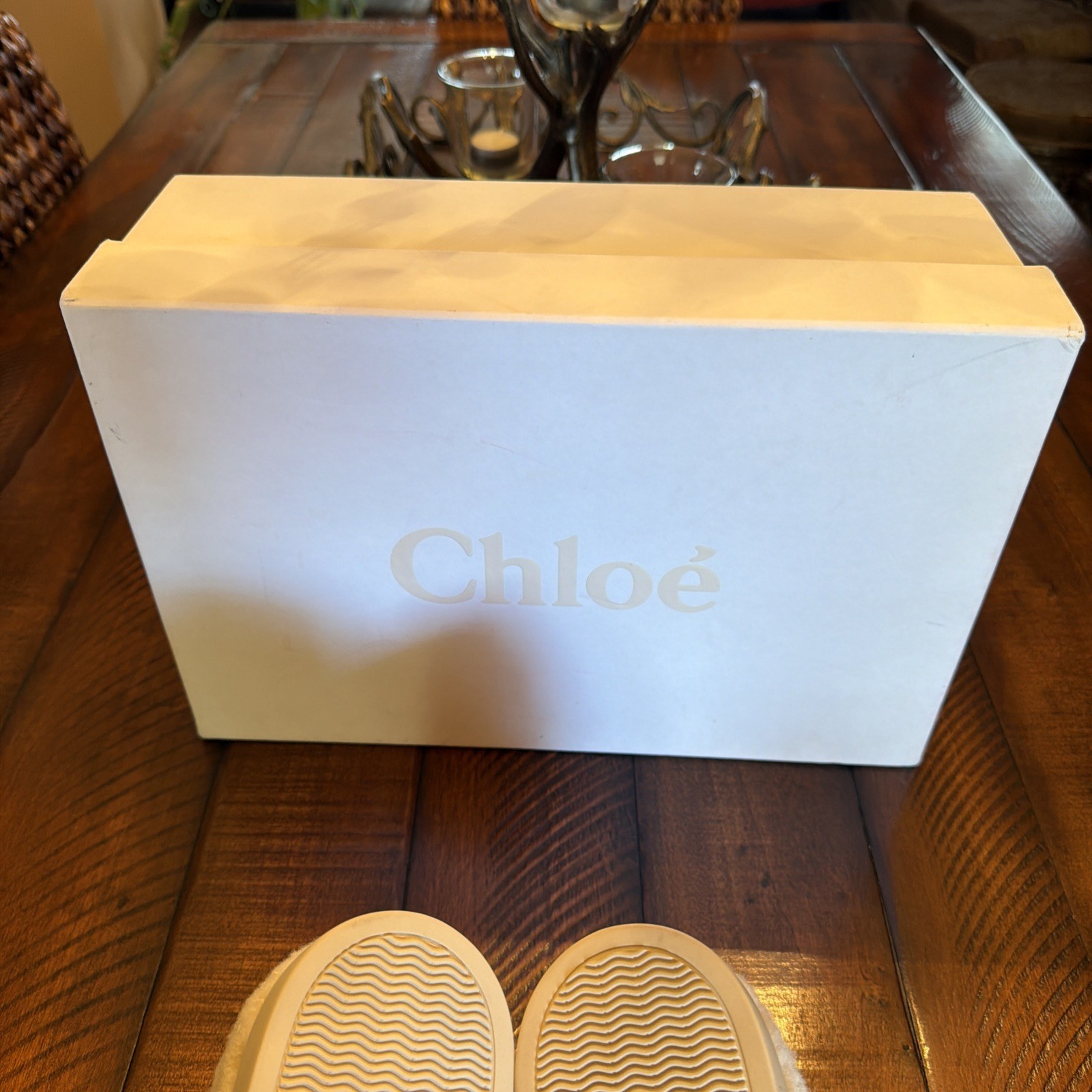 Authentic New Chloé Lauren Shearling Sneakers EU 37 US 7 Beige NIB Box Dust Bags