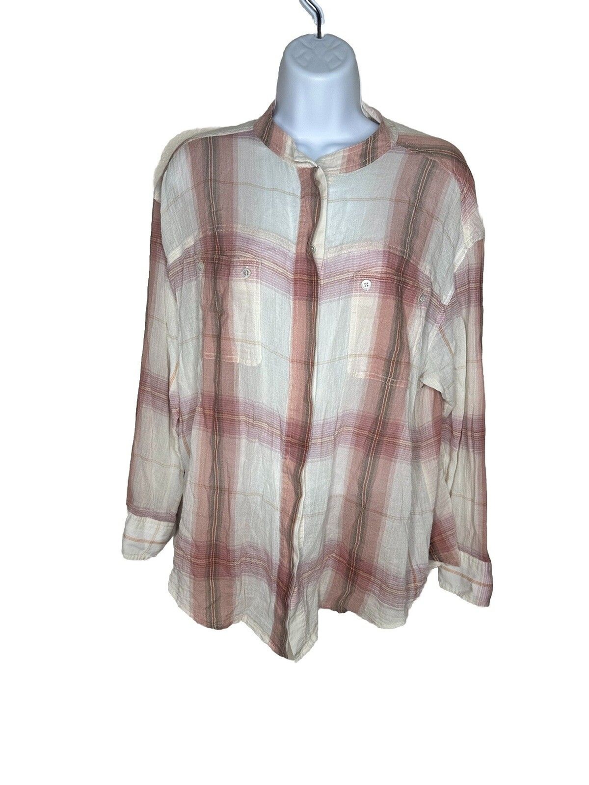 ELIZABETH AND JAMES Sz S Windopane PLAID LONG SLEEVE BUTTON DOWN SHIRT Cream