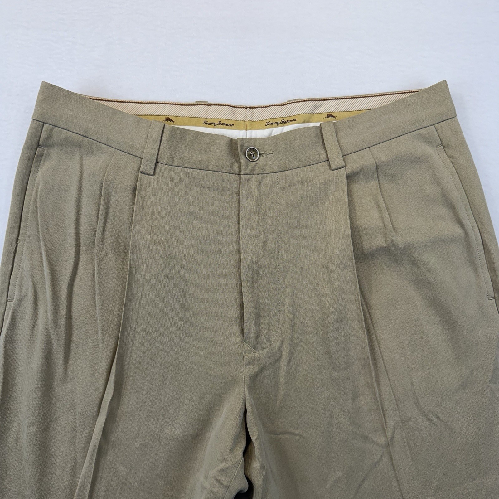 Tommy Bahama 80% Silk Rayon From Bamboo Trousers Dress Pants 34 x 30 Khaki Tan