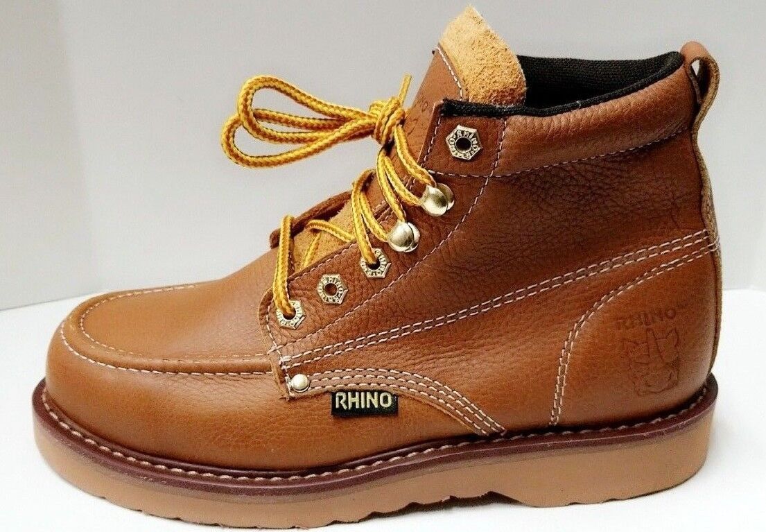 Mens Rhino 62M26 Tan Leather 6″ Soft Toe Moc Toe Lace Up Work Boots