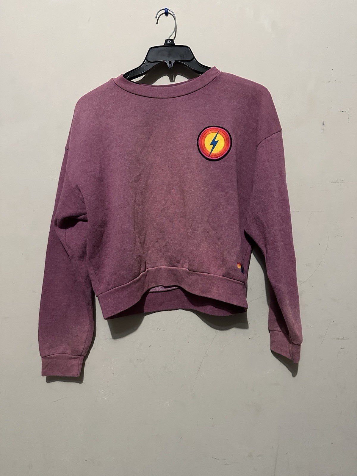 Aviator Nation BOLT BULLSEYE PATCH RELAXED CREW SWEATSHIRT FADED BERRY Sz XS
