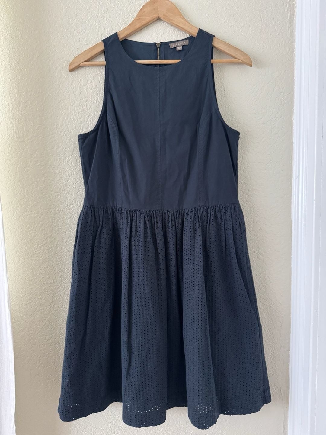 Lilla P Navy Eyelet High-Neck Sleeveless Mini Dress