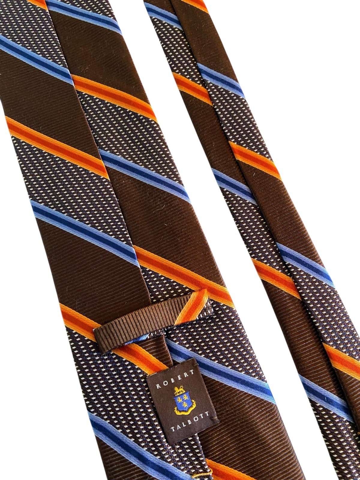 Robert Talbott Best Of Class Silk Tie Brown Orange Navy Blue Striped Hand Sewn