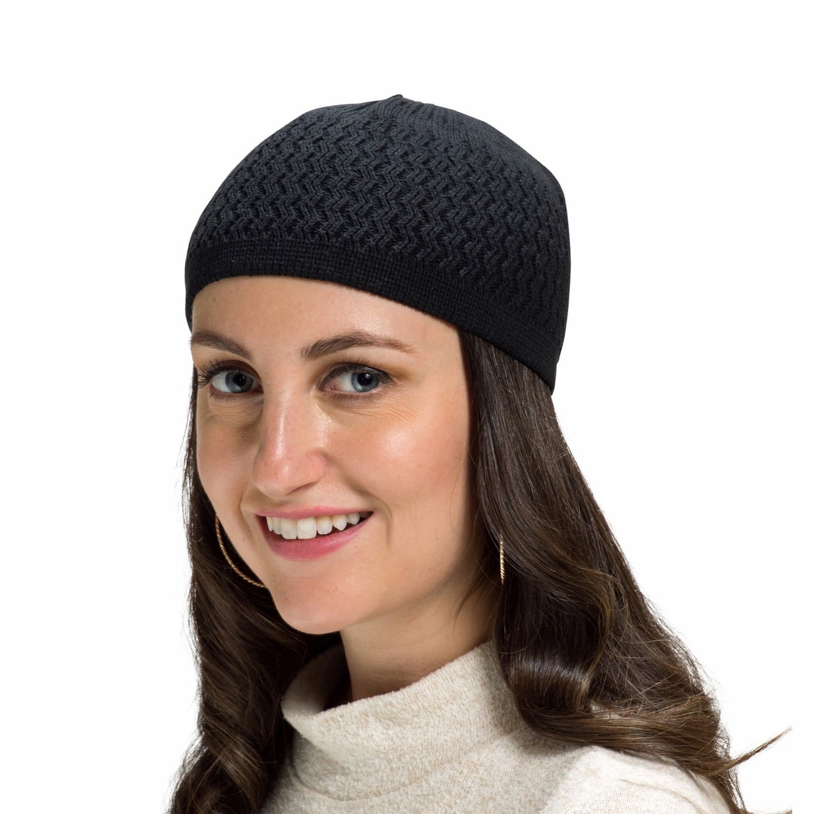 Stretchy Zigzag Knit Cotton Kufi Beanie Hat