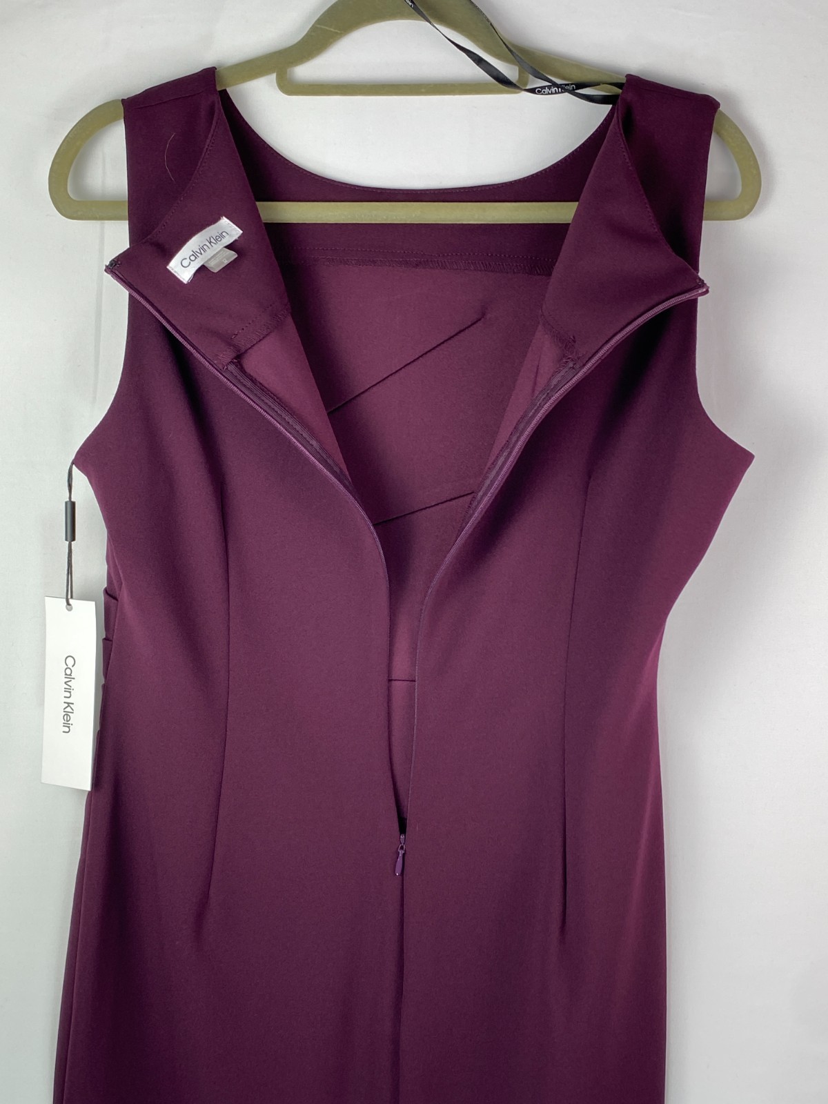 NWT Calvin Klien Ruched Front Sz 12 Sleeveless Sheath Dress Dark Purple Career