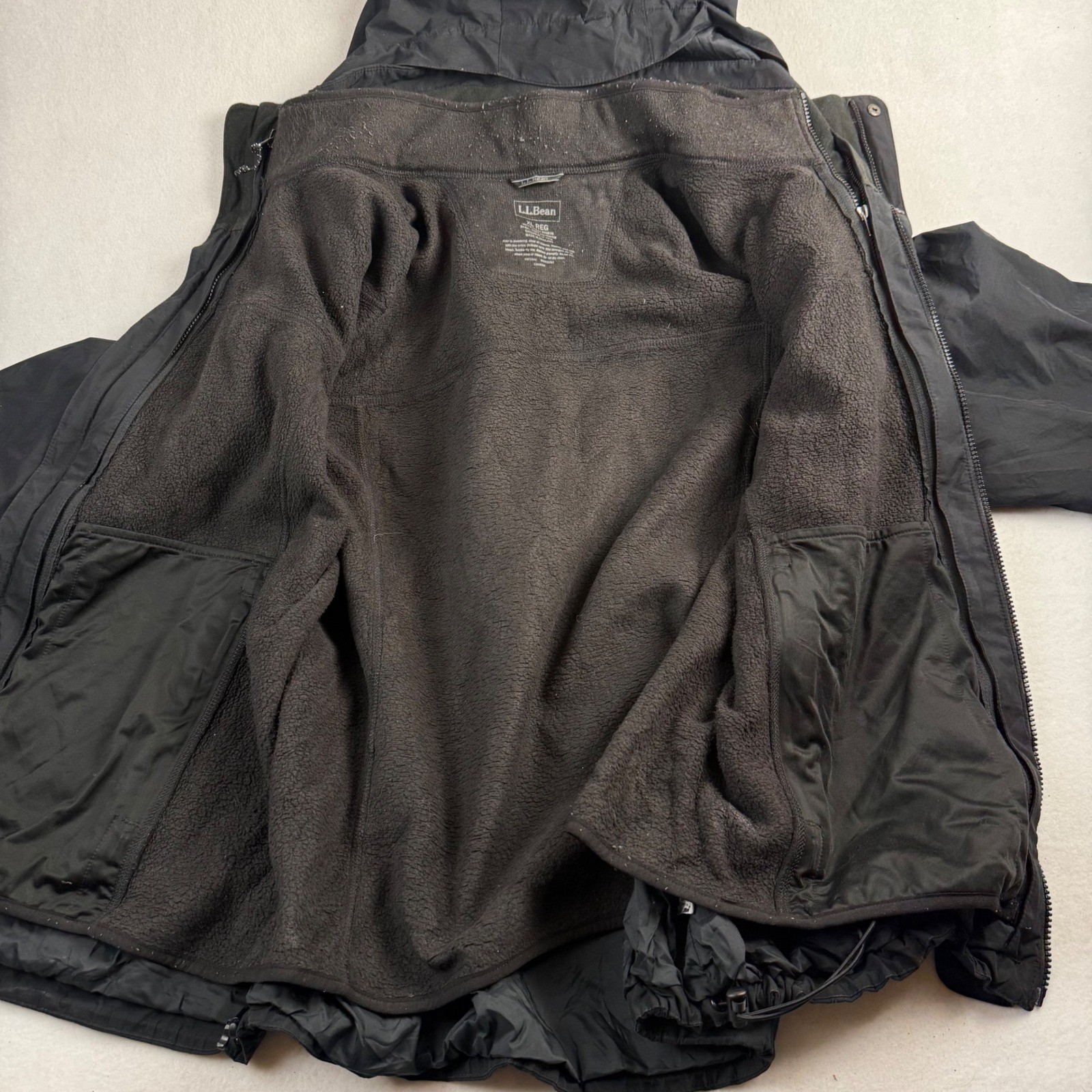 LL Bean Weather Challenger 3-in-1 Jacket Mens XL Black Hooded Fleece Liner Shell