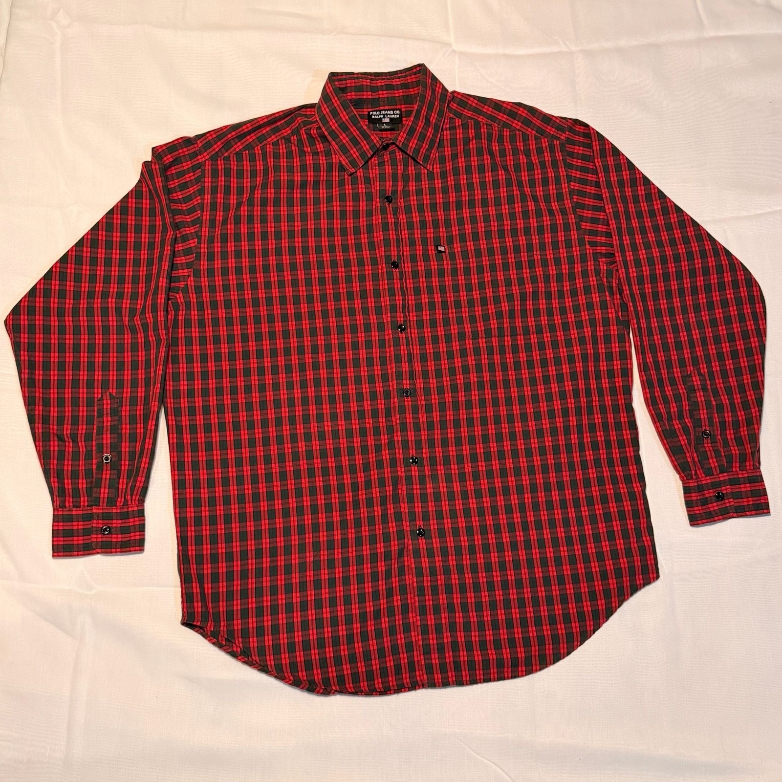 Polo Jeans Co. Ralph Lauren Men’s Red and Black Plaid Long Sleeve Button-Down