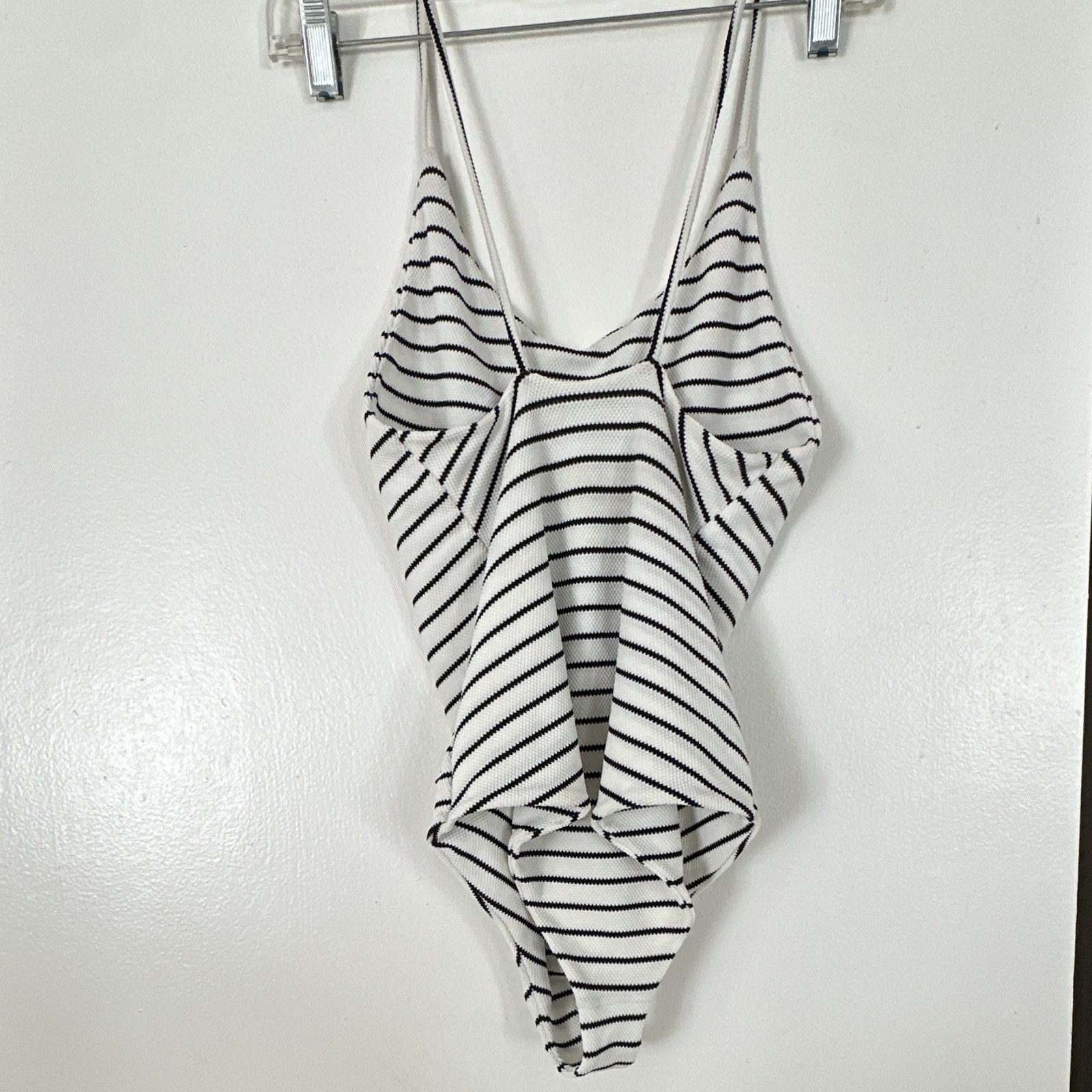 Lilikoi Black & White Striped Textured Stretch One Piece Bodysuit Women’s S