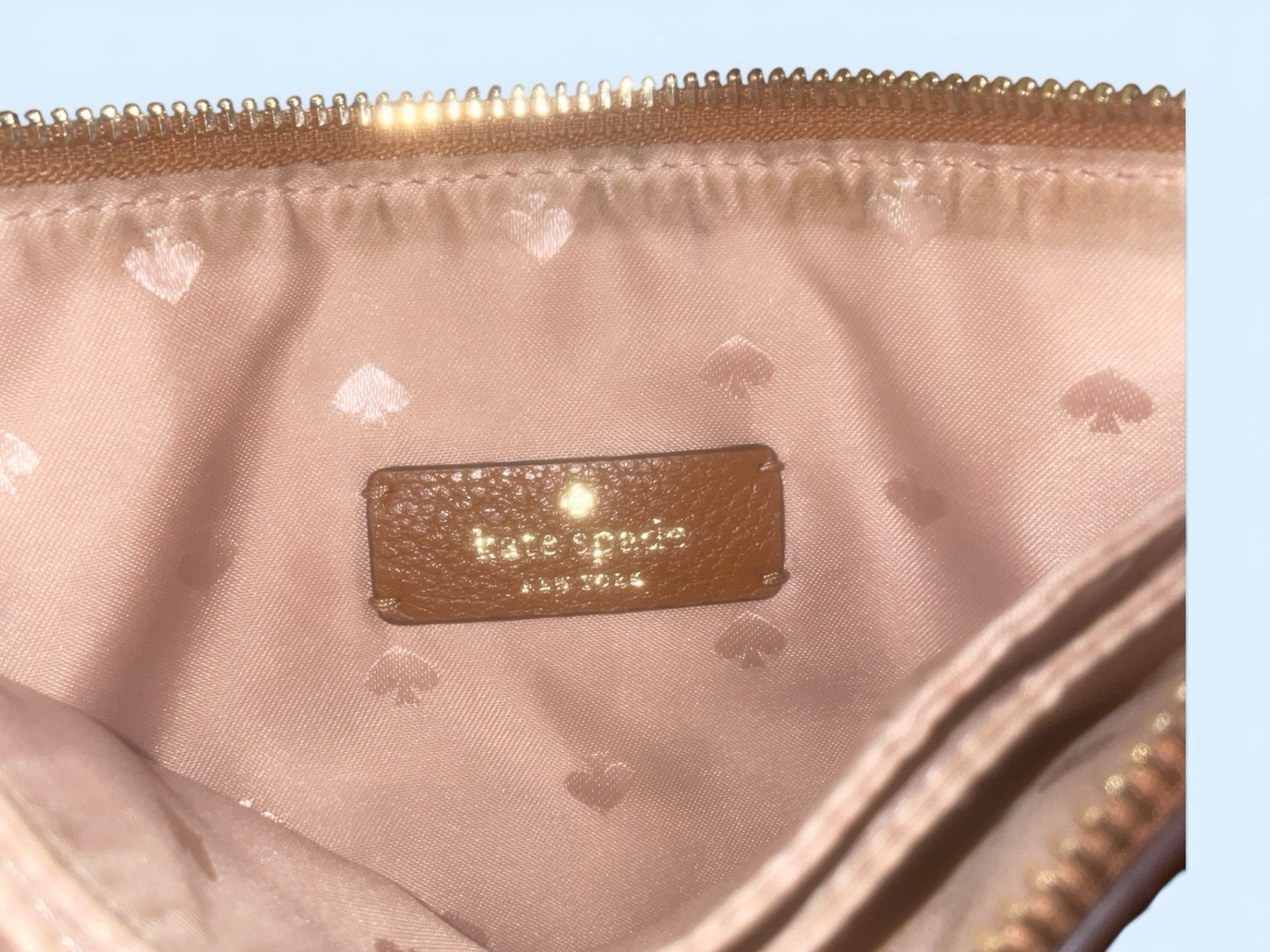 kate spade new york Brown Zip Wristlet Wallet Logo Pattern Credit Card