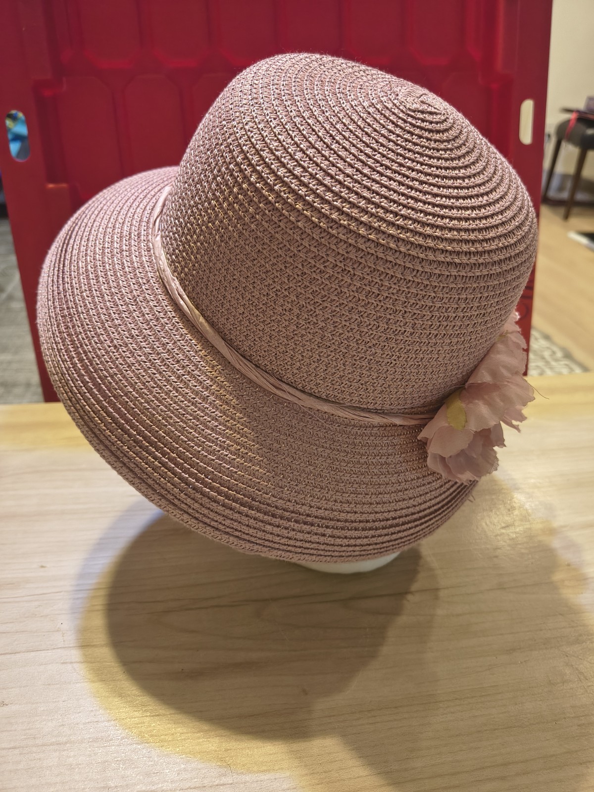 Women’s Hat Pink With Floral Embellishments See Pictures