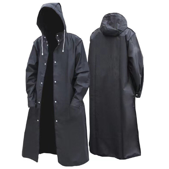 Men Black Waterproof Long Raincoat Rain Coat Hooded Trench Jacket Outdoor Hiking