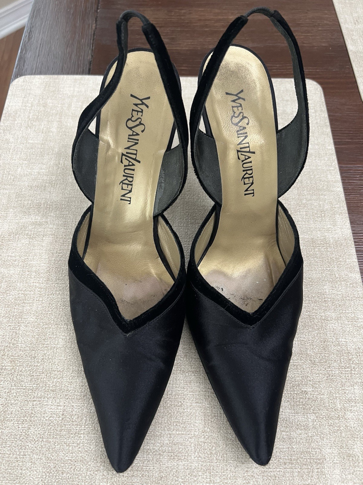 Yves Saint Laurent vintage black satin heels size 7 Classic Party Wedding Guest