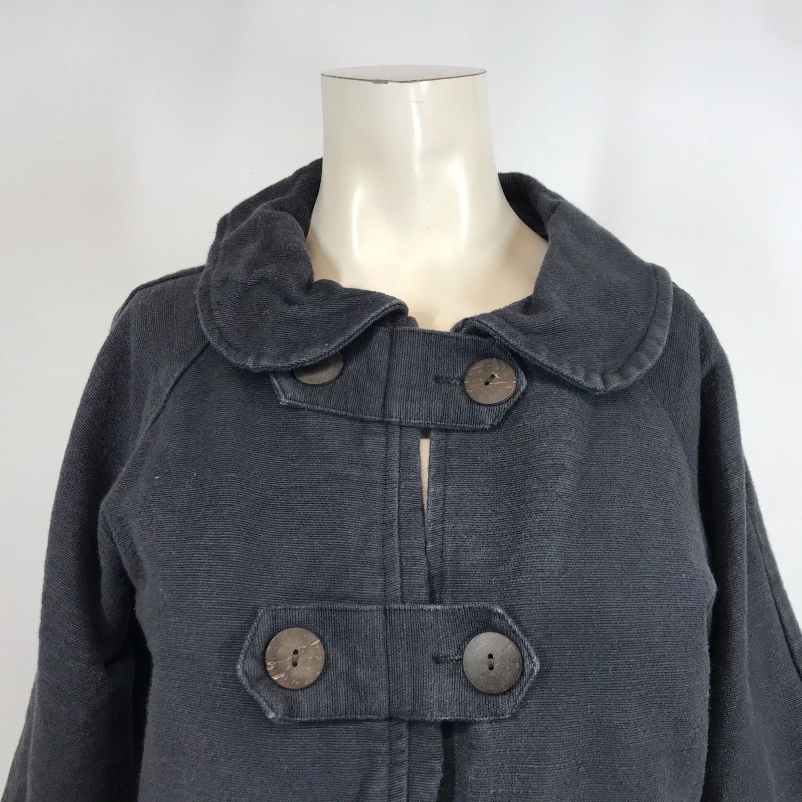 AVATAR – WOMEN’S XS/S- BLACK BUTTON STRAP COLLARED COTTON JACKET BOHO LAGENLOOK