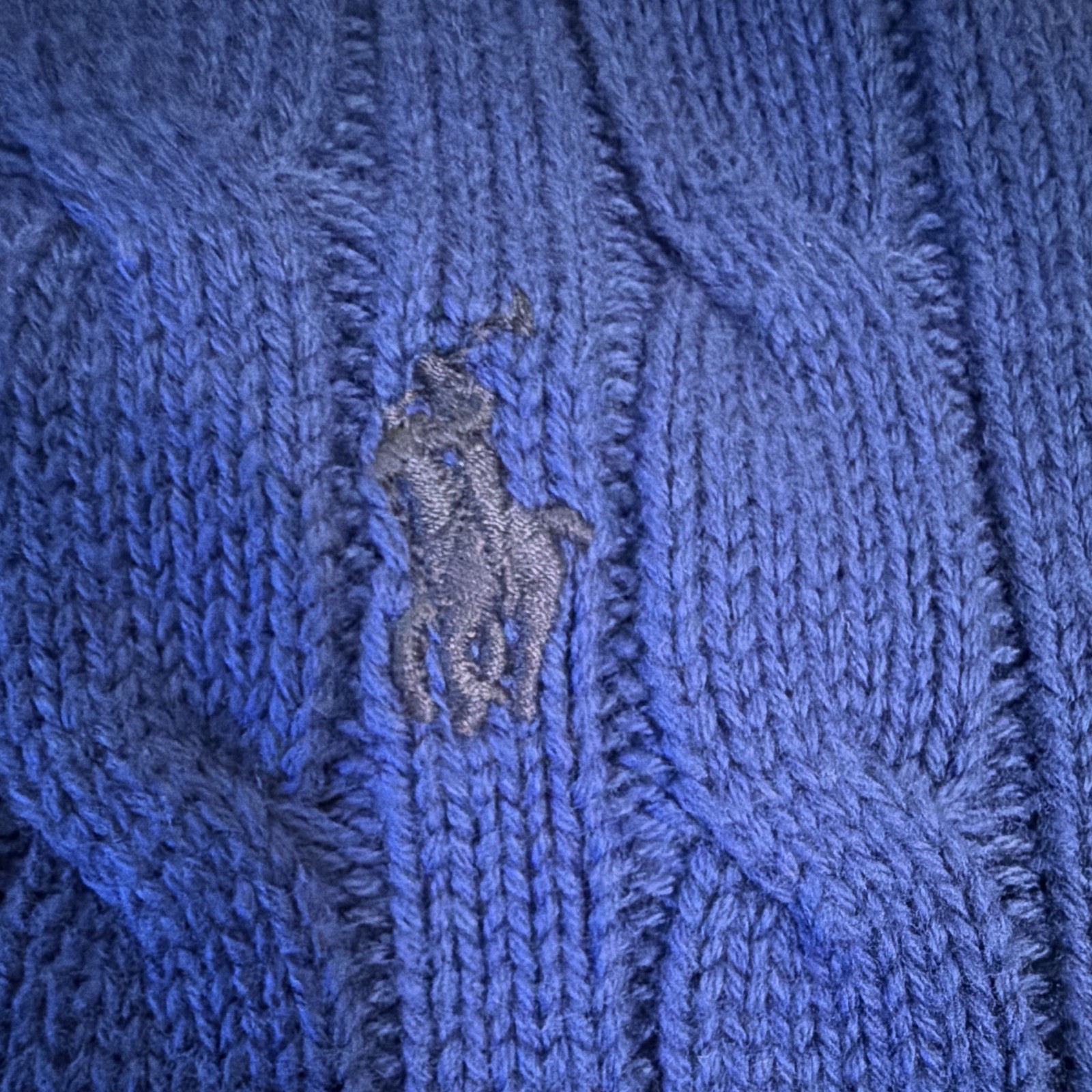 Polo Ralph Lauren Boys L 14-16 Blue Cable Knit 1/4 Zip Sweater Pony