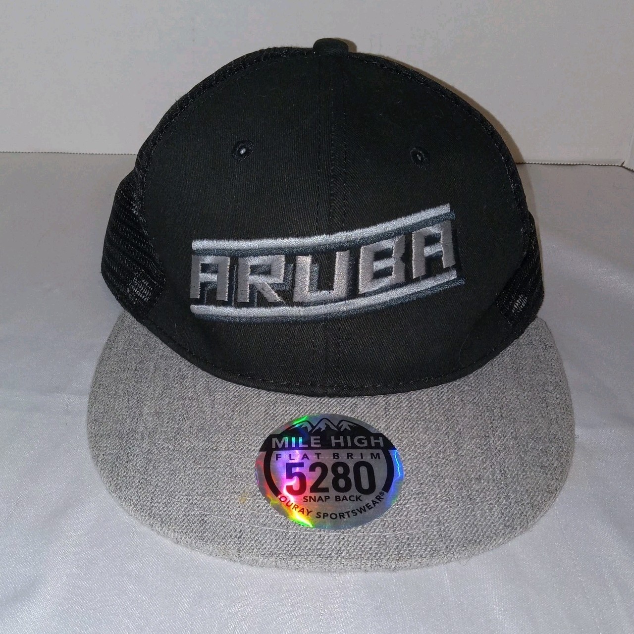 Aruba Hat Cap Snapback Black Gray Mile High 5280 Flat Brim Embroidered Mens