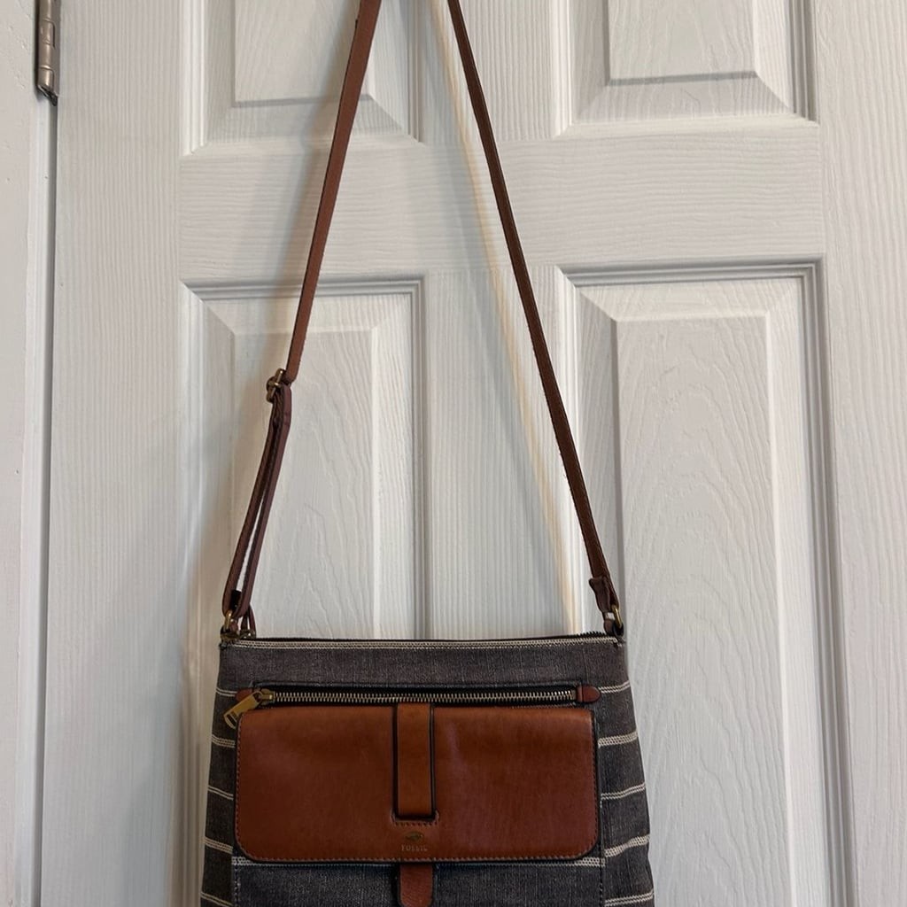 Fossil Kinley Striped Canvas and Leather Crossbody Bag