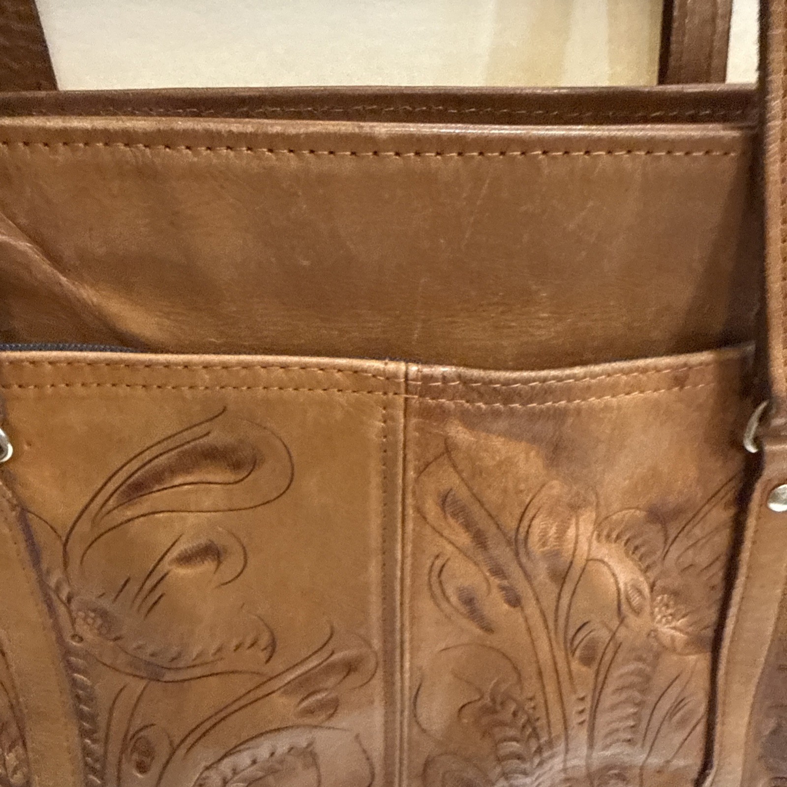 Grants Natural Tooled Leather Western Purse Satchel Made In Paraguay