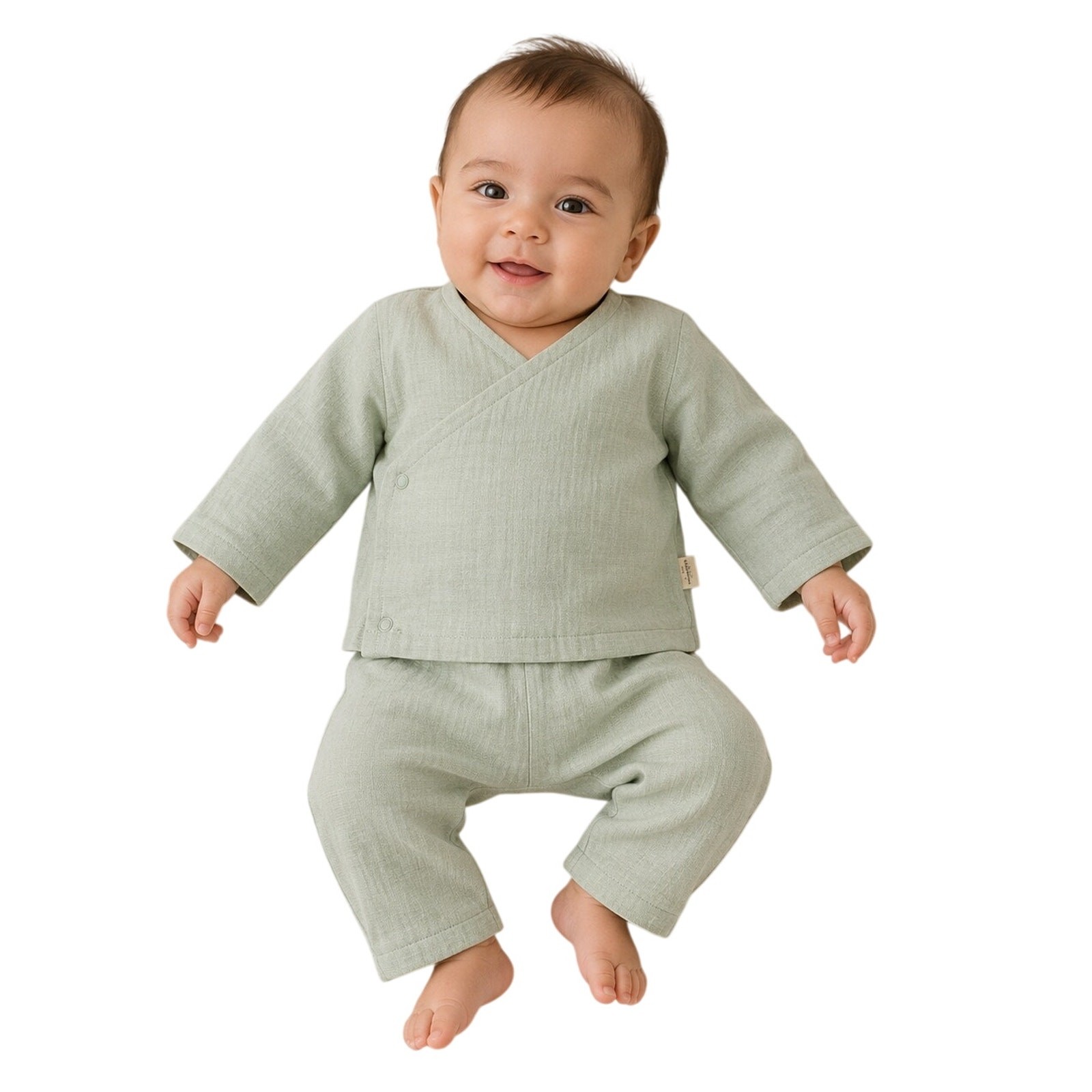 Organic Cotton Baby Outfit Set Green 6-9M GOTS 2 Pc Top Pants