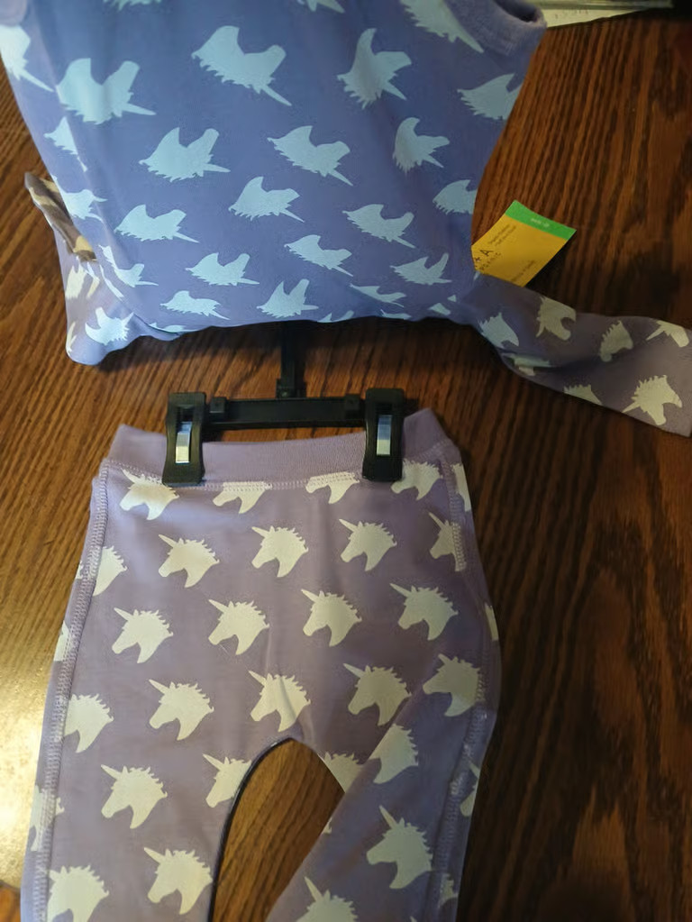2 piece baby set size 6-9 months purple unicorn bodysuit and pants, Brand New