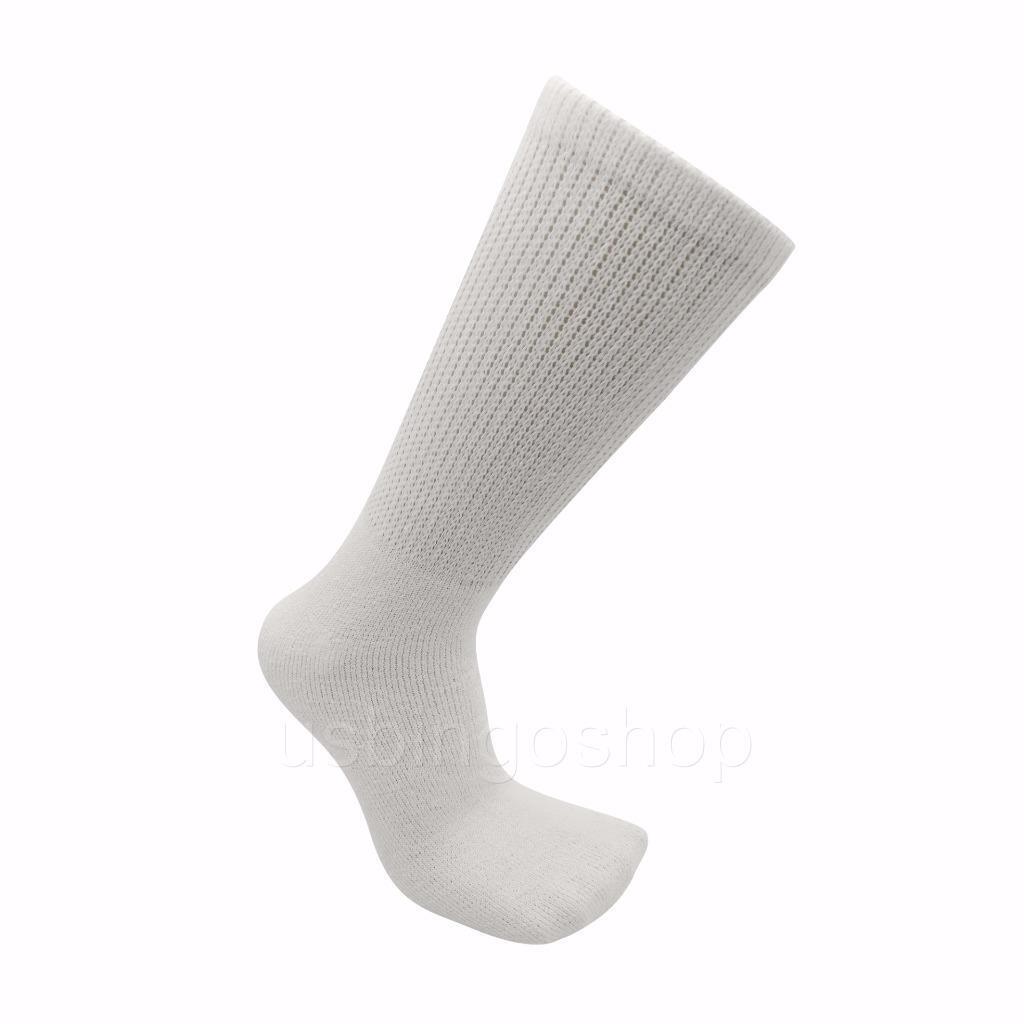 3 Pairs White Men Loose Fit Top Circulatory Diabetic Crew Socks Cotton 10-13