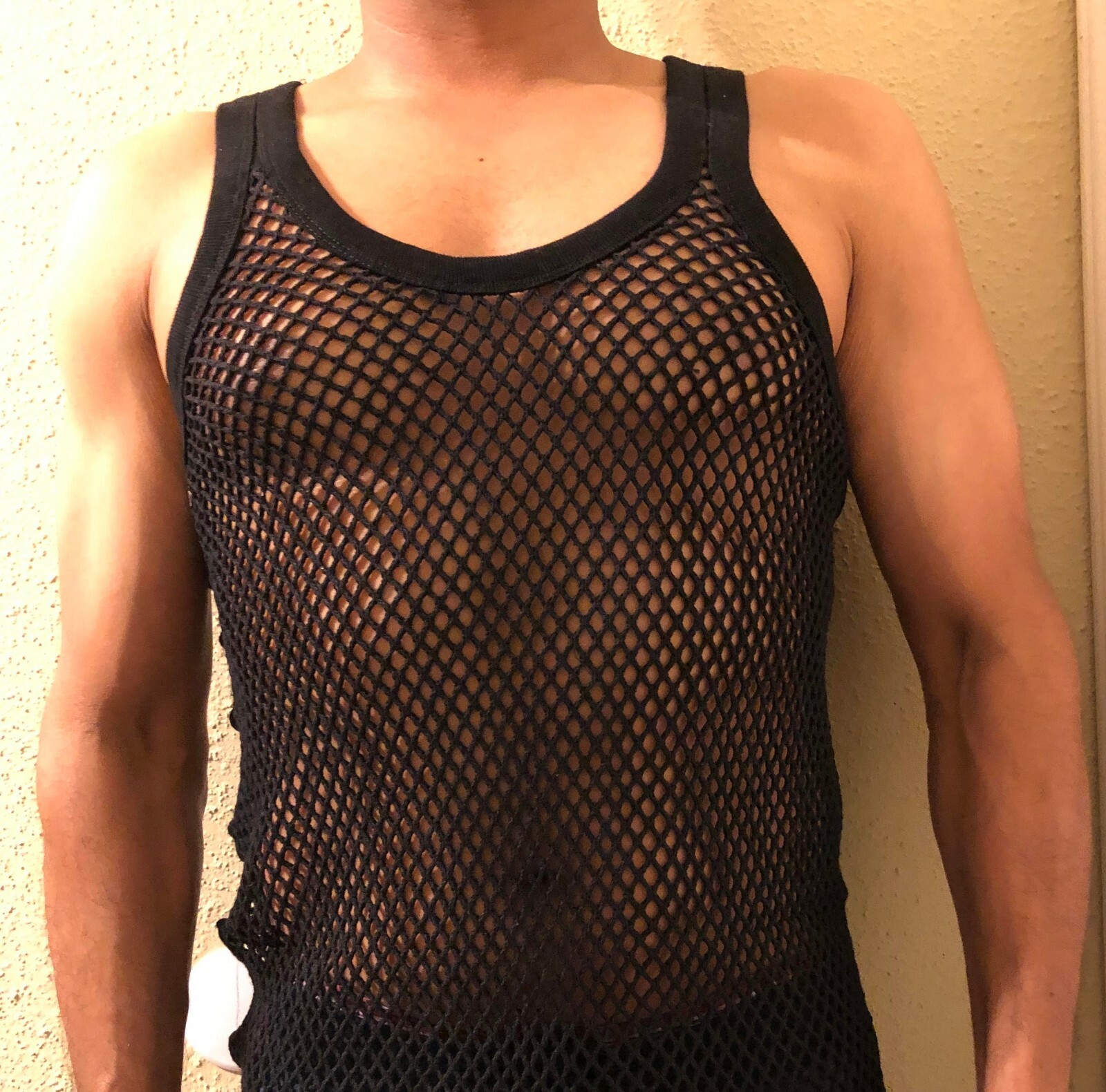 Men Vest Tank Top Hot Cotton Mesh Reggae See Through Fishnet Casual Fitting