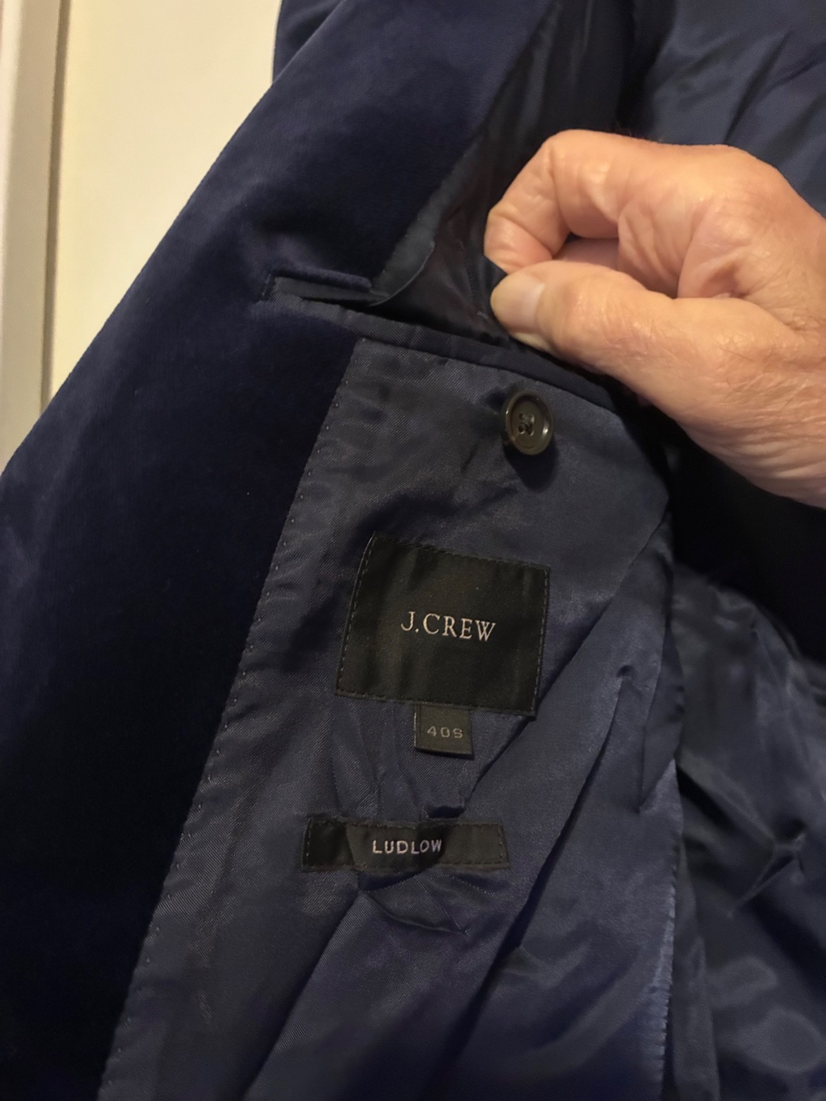 J Crew Ludlow Sapphire Blue Velvet 1 Button/Shawl Collar Dinner Jacket SZ 40S