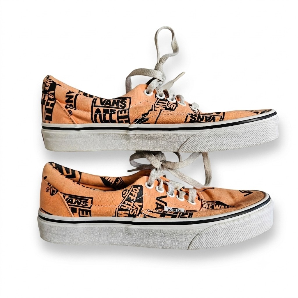 Vans Era Off The Wall Multi Logo Peach Orange Skate Shoes Men 6.5 Women 8