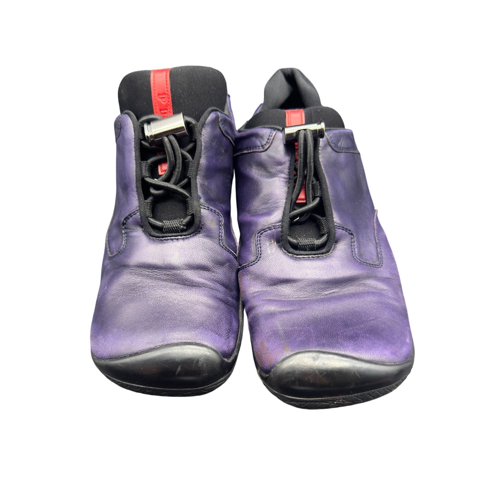 Vintage 2002 Prada Linea Rossa Purple Leather Sneakers Toggle Lace Womens 39 KC