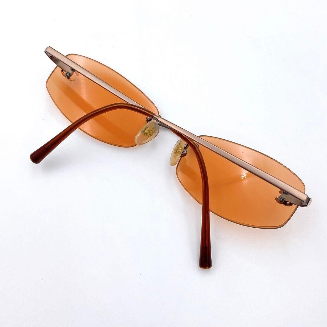 CHANEL Rimless Square Sunglasses Orange Lens No Prescription Case 4002 Authentic